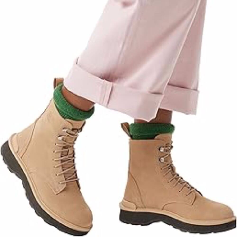 Sorel Tan Combat Boots with Green Cuff